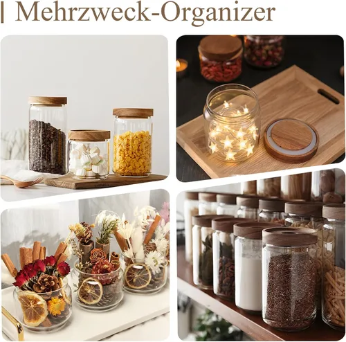 Vista 6 de Tarros de vidrio con tapas de madera herméticas – Mini recipientes de almacenamiento de despensa de cocina de 11 onzas, recipientes decorativos 12