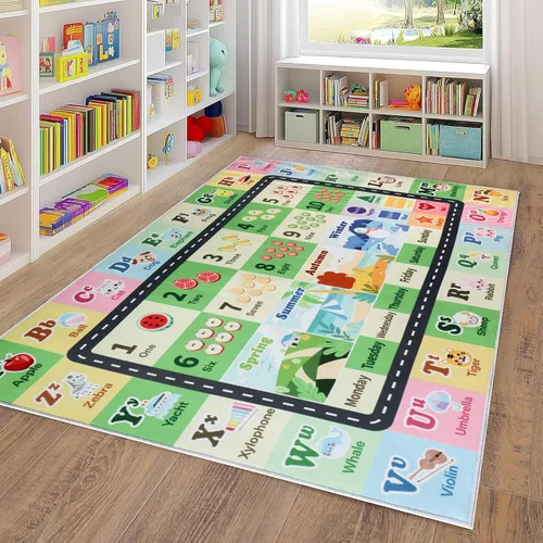 Vista 13 de Alfombra ABC infantil para sala de juegos, alfombra del alfabeto para el aula, alfombra lavable para habitación de bebé, sala de juegos, dormitorio