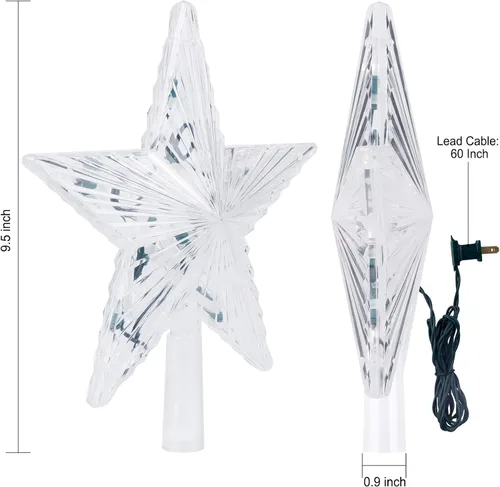 Vista 11 de Estrella iluminada para la punta del árbol de Navidad con 10 bombillas reemplazables integradas, estrella de cinco puntas transparente de 9.5