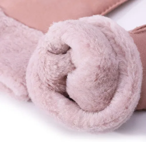 Vista 6 de Harssidanzar Guante de cuero para mujer, invierno, clima frío, piel de oveja, con calefacción, cálido y peludo, KL023US