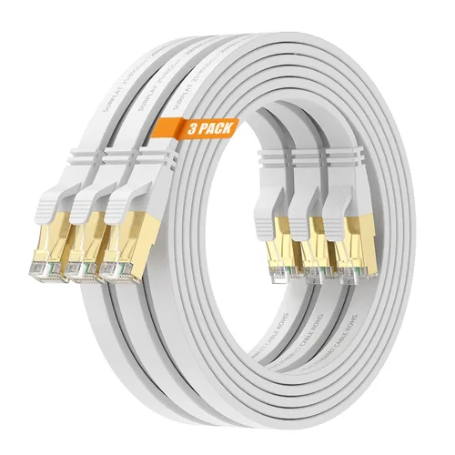 Vista 19 de Cable Ethernet Cat8 de 1.5 pies, 5 unidades, cable de conexión de red de Internet negro de 40 Gbps, RJ45 chapado en oro de alta velocidad doble