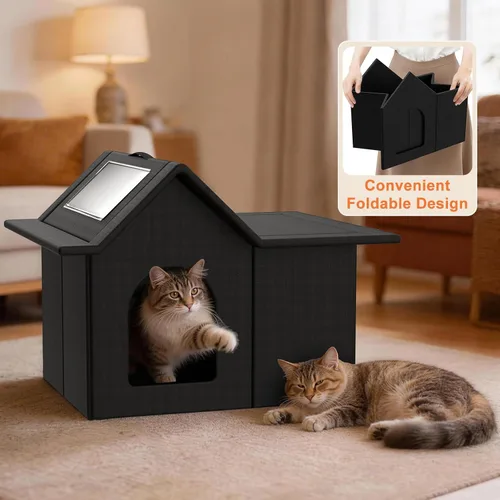 Vista 2 de Casa para gatos al aire libre, refugio resistente a la intemperie para mascotas, cama duradera para gatos al aire libre e interior, fácil montaje