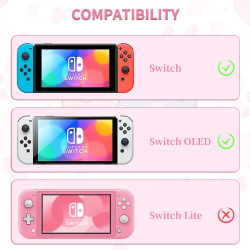 Vista 6 de HYPERCASE Pink Carrying Case Compatible with Nintendo Switch&OLED, Cute HardShell Switch Travel Storage Bag for NS&OLED Console with 10 Game Card