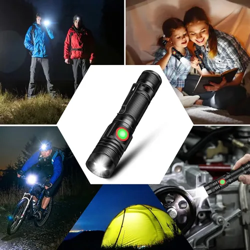 Vista 4 de DARKBEAM Linterna LED recargable USB de 2000 lúmenes altos, linternas de bolsillo pequeñas y brillantes, foco ajustable resistente al agua, luz