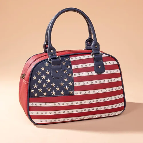 Vista 2 de Montana West Western Tooling - Juego de 3 maletas de cuero vegano en relieve, ruedas giratorias de mano para viajes, DD bandera americana roja