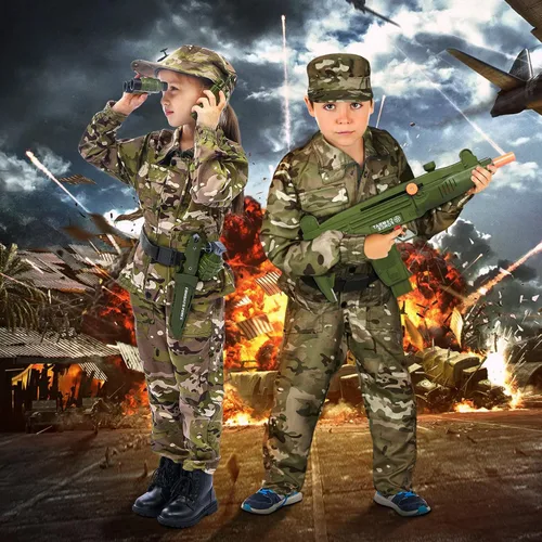 Vista 7 de Tacobear Army Soldier Military Costume for Kids Boys Ages 3-11 Halloween Dress Up Role Play Set with Toy Accessories