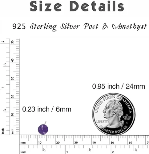 Vista 6 de Natural Stone Studs Earrings Crystal Ball Birthstone Earrings Stud Fashion Sterling Silver Ear Jewelry Gift for Women Girl