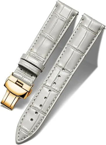 Vista 17 de BINLUN Leather Watch Strap, Quick Release Genuine Leather Replacement Watch Band with Butterfly Deployment Buckle for Men and Women, 12mm-24mm Blanco