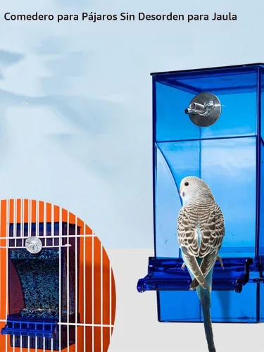 Vista 6 de Comedero automático para periquitos y pinzones sin ensuciar, accesorio de jaula de pájaros azul