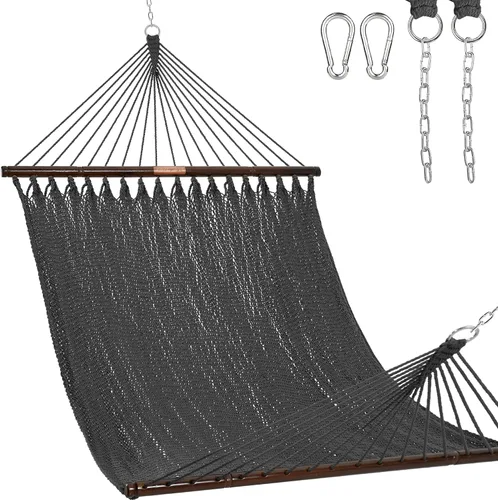 Vista 18 de Lazy Daze Hammocks Hamaca doble de cuerda caribeña de 10.5 pies para 2 personas, hamaca de poliéster tejida a mano con barras separadoras