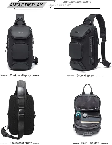 Vista 6 de Mochila tipo bandolera para hombre, bolsa de hombro impermeable con puerto USB