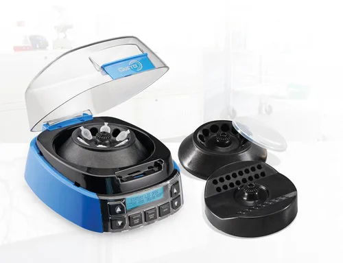 Vista 4 de Mini centrífuga de alta velocidad con temporizador y control de velocidad, 500 a 12500 RPM, 100-240VAC, 50/60Hz, enchufe universal, azul