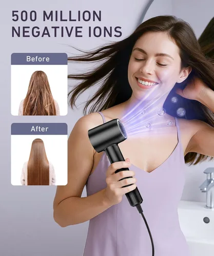 Vista 6 de Secador de pelo íonico negativo con motor eléctrico de alta velocidad sin escobillas de 150,000 RPM para secado rápido, silencioso y con control