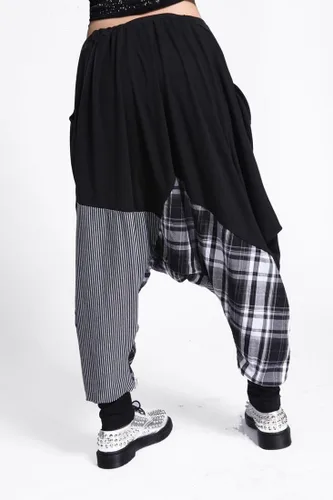 Vista 3 de ellazhu Pantalones de harén casuales para mujer, con cintura baja, bolsillos con estampado a cuadros, para hip hop, pantalones de yoga GY206 A