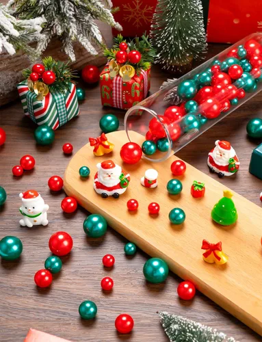 Vista 3 de 100 piezas de decoraciones de relleno de jarrón de Navidad, rellenos de jarrones flotantes rojos y verdes para decoración de centros de mesa