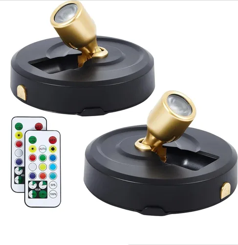 Vista 14 de Paquete de 2 Focos LED Inalámbricos a Batería para Cuadros, Luces de Disco con 2 Controles Remotos, Foco Adhesivo Regulable con Temporizador