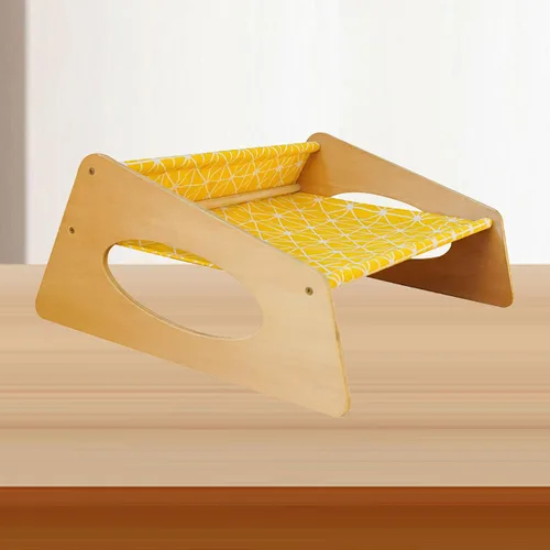 Vista 3 de Cama elevada de madera para gatos, hamaca transpirable para mascotas de tamaño mediano para todas las estaciones, muebles elevados estables