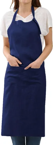Vista 7 de Amazhiyu Delantal de cocina de lino puro con bolsillos para mujeres y hombres, cocinero, barbacoa, manualidades