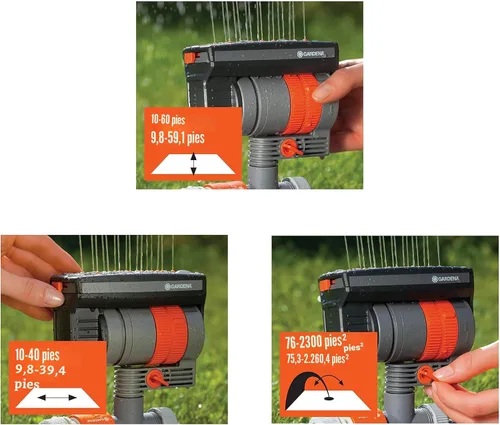 Vista 4 de Gardena (69-84BZMX) ZoomMaxx - Aspersor ajustable con temporizador incorporado, base pesada para riego preciso de hasta 2,300 pies cuadrados