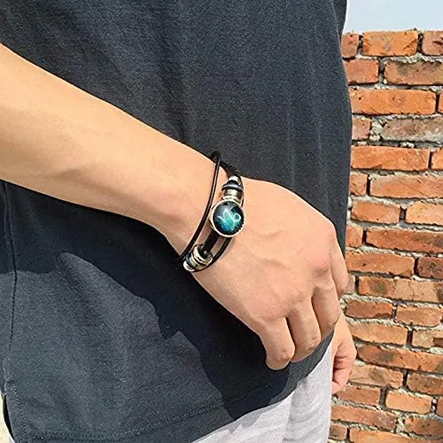 Vista 5 de HUASAI Juego de 12 pulseras de cuero tejidas a mano y colgante de luna collar de signo del zodiaco cuero aleación otro