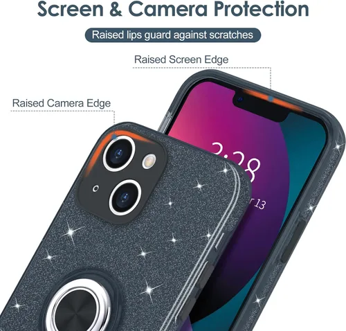 Vista 4 de Hython Funda para iPhone 13 con Soporte de Anillo [Soporte de Anillo Giratorio de 360° con Base Magnética] [Compatible con Soporte de Coche] Bonita
