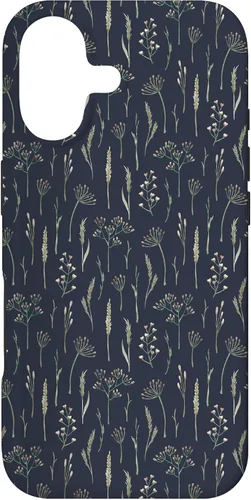 Vista 32 de Funda neutra Boho Dry Wildflower Meadow Botanical (azul marino) para iPhone 16