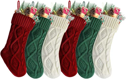 Vista 14 de Medias de Navidad a granel, medias de punto trenzado azul de 18 pulgadas para decoración navideña de vacaciones, paquete de 6