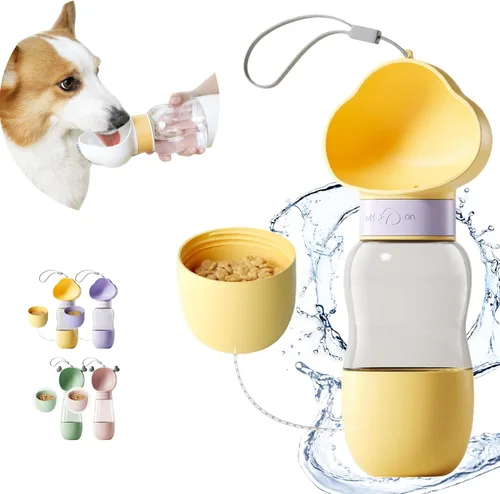 Vista 9 de Botella de agua portátil para perro 2 en 1, dispensador de agua para mascotas, a prueba de fugas, tazón ligero para cachorros sobre la marcha