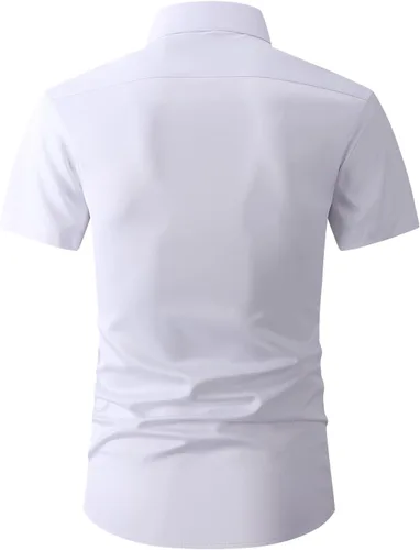 Vista 2 de corfty Camisa de vestir de manga corta para hombre, ajuste regular, elástica, sin arrugas, casual, con botones