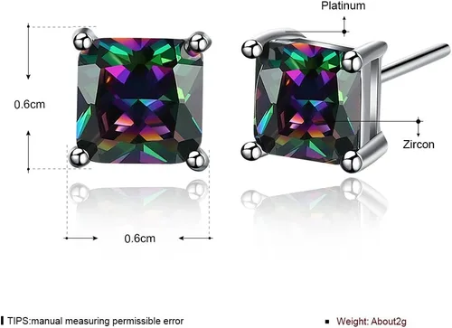 Vista 5 de Aretes chapados en oro blanco 18K multicolor, negro, Cubic, Zirconia, Stud, joyas para niñas, adolescentes, mujeres
