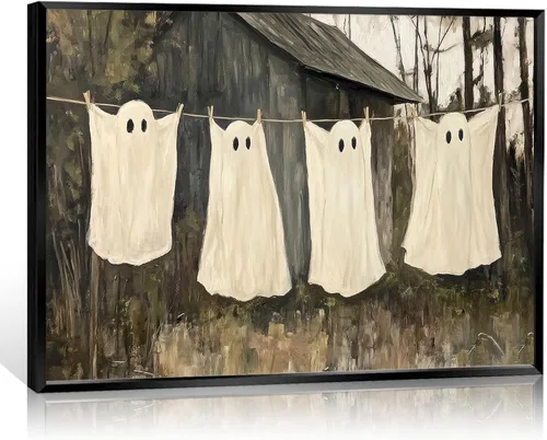 Vista 23 de Lienzo enmarcado negro para pared, póster de Halloween Dark Academia, pintura de gato negro, fantasma en la bañera, imágenes góticas de terror