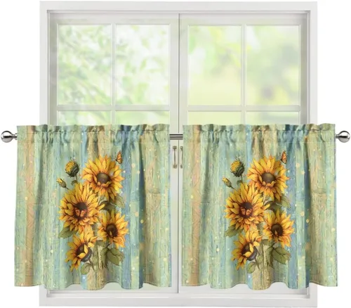 Vista 46 de God Bssing You Tier Curtains for July 4Th 2026 27.5x24 2 Panels Light Filtering Half Window Rod Pocket for Kitchen/Bathroom