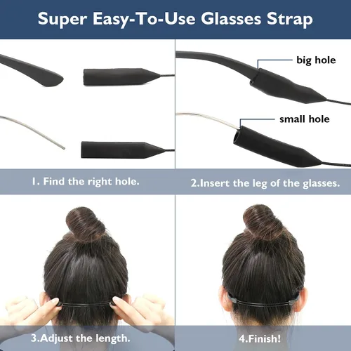 Vista 4 de Correa de soporte para lentes de sol – Correas ajustables para gafas de sol para niños – Soportes para gafas alrededor del cuello – Retenedor