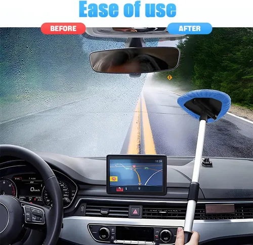 Vista 4 de Herramienta de limpieza de parabrisas, limpiador de ventanas de automóvil con mango largo extensible y 4 almohadillas de microfibra lavables
