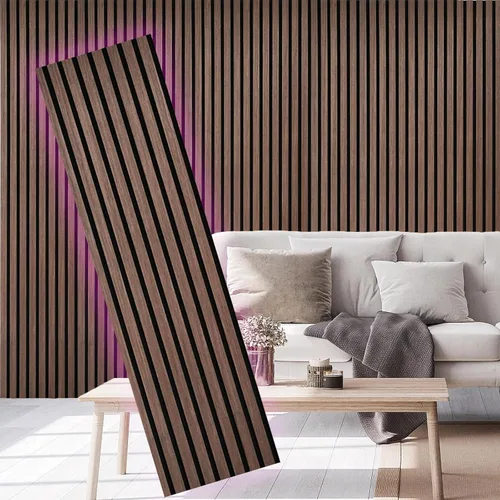 Vista 7 de Paneles acústicos de listones de madera de 4 piezas para una decoración elegante y reducción de ruido, panel texturizado 3D para techo y pared