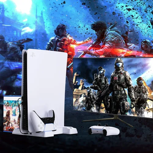 Vista 6 de PS5 Horizontal Stand Compatible with PS5 Disc & Digital Editions, PS5 Stand with Cooling Fan and Controller Charger, PS5 Cooling Station for PS5