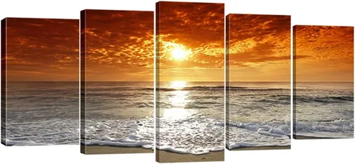 Vista 8 de Wieco Art, 5 paneles con hermosas vistas en alta definición en lienzos estirados y enmarcados. Lienzos de arte moderno de pared para decoración