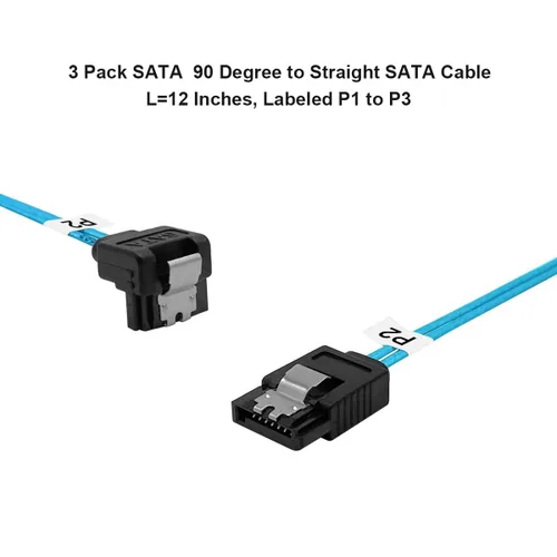 Vista 4 de ADCAUDX Cable SATA-III: 12 pulgadas, paquete de 3 cables delgados SATA en ángulo recto de 90 grados de 6 Gbps en ángulo recto con pestillo