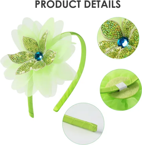Vista 5 de Conjunto de diadema de alas de hada verde para niñas, varita de estrella y flores, accesorios de disfraz de princesa, disfraz de Halloween