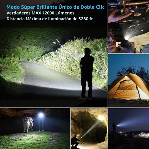Vista 4 de 1 paquete de linternas, linterna de mano impermeable de grado militar con 5 modos de funcionamiento, LED de 3000 lúmenes de alta luminosidad