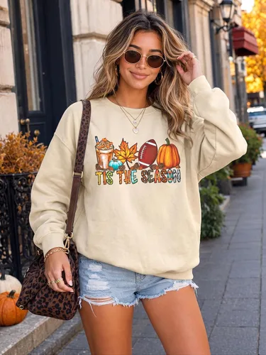 Vista 5 de Tis The Season - Sudadera de otoño para mujer, diseño de calabaza de Acción Beige
