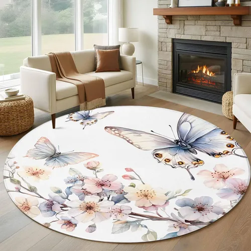 Vista 11 de Small Area Rugs 2x3 Ft, Spring Flowers Non-Slip Area Rugs for Living Room Bedroom Entryway, Watercolor Botanical Floral Butterfly Washable Carpet
