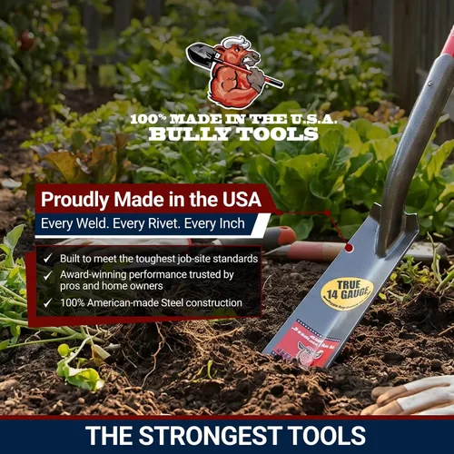 Vista 7 de Bully Tools Pala de trinchera de calibre 14 de 3 pulgadas, hoja de acero resistente con diseño en forma de V, mango largo de fibra de vidrio