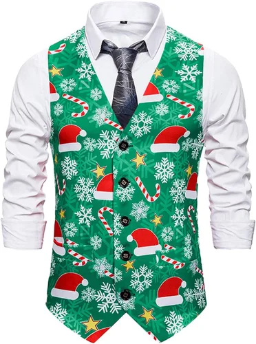 Vista 2 de Stoota Chaleco de Navidad para hombre suave casual ajuste regular lindo estampado S-2XL