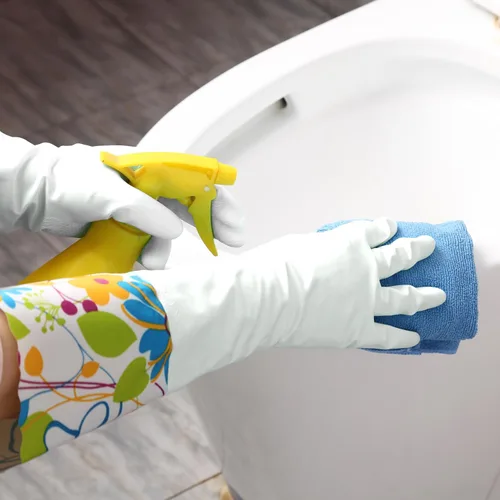Vista 5 de Bamllum 3 pares de guantes de goma para limpieza, guantes de cocina para el hogar con forro de algodón, puño largo de 16 pulgadas, reutilizables