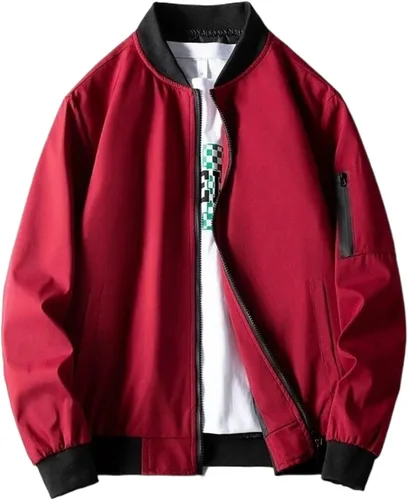 Vista 3 de Chaqueta bomber para hombre, abrigos de béisbol sólidos de otoño, casual, parte superior ajustada, cortavientos, chaquetas de carga