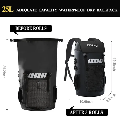 Vista 3 de Mochila impermeable Idrybag para hombres 25L/45L, bolsas secas para kayak, mochila seca para camping y senderismo