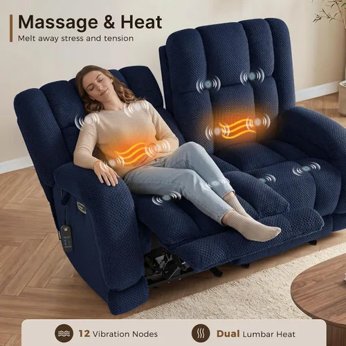Vista 5 de MCombo 64.6" Oversized Reclining Loveseat with Heat and Massage, Zero Gravity Recliner Loveseat Sofa with Adjustable Headrest and Dual USB Charging