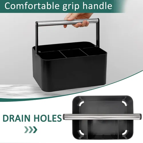 Vista 3 de BYUNER Organizador de Ducha Negro Portátil: Organizador de Baño de Plástico para Encimera, Organizador de Limpieza con Asa, Cesta de Ducha Rígida