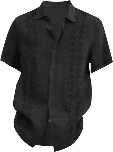Vista 2 de FlekmanArt Blusa de manga corta hawaiana para hombre, transpirable, con solapa, con estampado de pollover